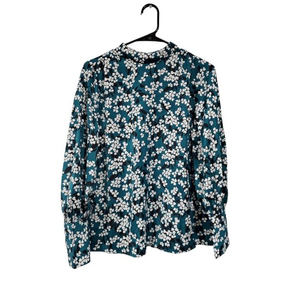 Who What Wear Tops - Who What Wear Women's Turquoise Long-Sleeved Floral Blouse Size S